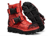 Motorcycle Biker Rock Punk Gothic Style Boots FWMB008A Cowhide Leather Red Size 38-50