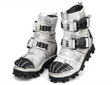 Motorcycle Biker Rock Punk Gothic Style Boots FWMB008B Cowhide Leather Grey Size 38-50