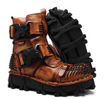 Motorcycle Biker Rock Punk Gothic Style Boots FWMB008C Cowhide Leather Brown Size 38-50