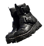 Motorcycle Biker Rock Punk Gothic Style Boots FWMB008D Cowhide Leather Black Size 38-50