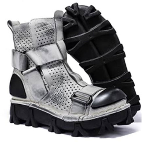 Motorcycle Biker Rock Punk Gothic Style Boots FWMB009A Cowhide Leather Grey Size 37-50