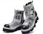 Motorcycle Biker Rock Punk Gothic Style Boots FWMB009A Cowhide Leather Grey Size 37-50