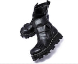 Motorcycle Biker Rock Punk Gothic Style Boots FWMB009B Cowhide Leather Black Size 37-50