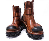 Motorcycle Biker Rock Punk Gothic Style Boots FWMB009B Cowhide Leather Brown Size 37-50
