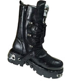 Motorrad Biker Rock Punk Gothic Style Stiefel FWMB008D Rindsleder Schwarz Gr. 38-50 