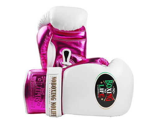 No Boxing No Life BOXING GLOVES Lace Up Horsehair padding Extra Thick Microfiber 8-16 oz Rose