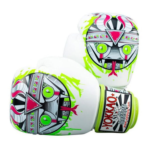 YOKKAO APEX WHITE SNAKE MUAY THAI BOXING GLOVES 8-16 oz