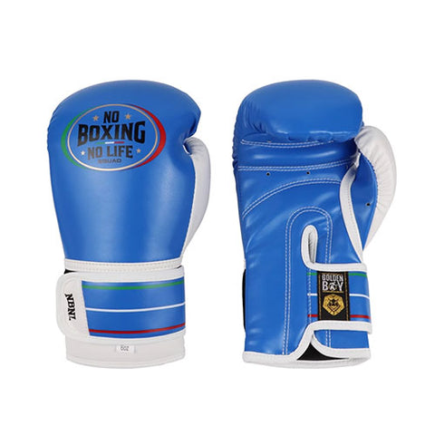 No Boxing No Life Golden Boy Boxing Gloves Junior Extra Thick PU Leather 2-6 oz Blue