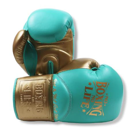 No Boxing No Life BOXING GLOVES HIT AND NOT GET HIT Microfiber 16-18 oz BLUE GOLD