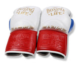 No Boxing No Life BOXING GLOVES HIT AND NOT GET HIT Microfiber 16-18 oz WHITE BLUE RED