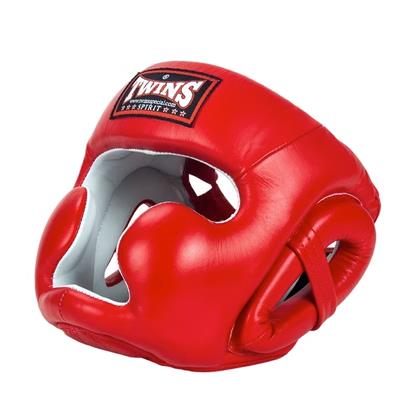 TWINS SPIRIT FULL FACE HGL-3 MUAY THAI BOXING MMA SPARRING HEADGEAR HEAD GUARD PROTECTOR LEATHER S-XL RED