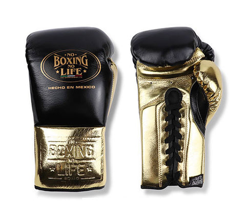 No Boxing No Life Hechc En Mexico Boxing Gloves Lace Up Cowhide Leather 8-16 oz Black Gold