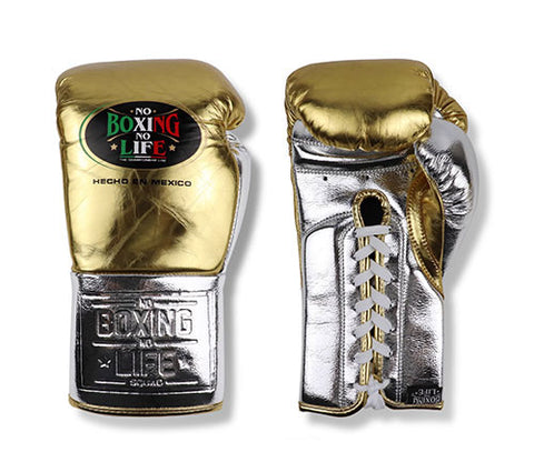 No Boxing No Life Hechc En Mexico Boxing Gloves Lace Up Cowhide Leather 8-16 oz Gold Silver