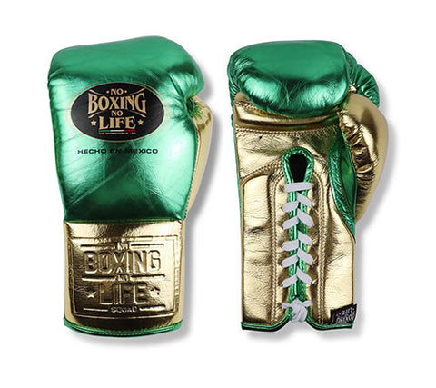 No Boxing No Life Hechc En Mexico Boxing Gloves Lace Up Cowhide Leather 8-16 oz Green Gold