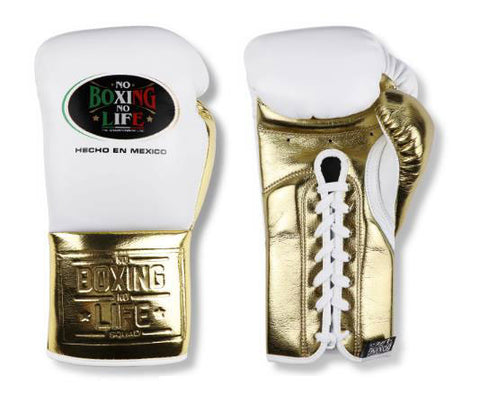 No Boxing No Life Hechc En Mexico Boxing Gloves Lace Up Cowhide Leather 8-16 oz White Gold