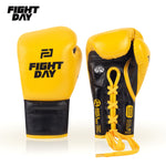 FIGHTDAY ZYS01 PROFESSIONAL COMPETITION MUAY THAI BOXING GLOVES LACE UP Microfiber 8-16 oz YELLOW BLACK