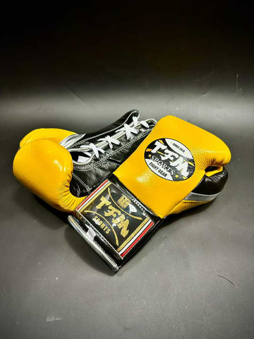 TFM RL5 HANDMADE PROFESSIONAL BOXING GLOVES 10 oz Yellow Black Silver