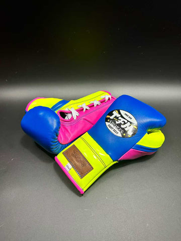 TFM RL3 HANDMADE PROFESSIONAL BOXING GLOVES 10 oz Blue Neon Yellow Pink
