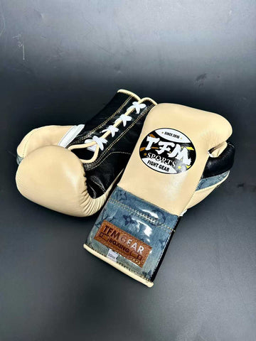 TFM RL3 HANDMADE PROFESSIONAL BOXING GLOVES 10 oz Beige Black Deimn