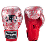 Top King TKBGSS Super Snake MUAY THAI BOXING GLOVES 8-16 oz Silver Red