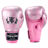 Top King TKBGSS Super Snake MUAY THAI BOXING GLOVES 8-16 oz Silver Pink