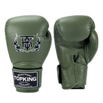 Top King TKBGSV MUAY THAI BOXING GLOVES Cowhide Leather 8-16 oz Army Green