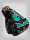 SKS Leather Tiger StickerBomb Muay Thai Gloves “Sakyant” 10-16 OZ BLACK