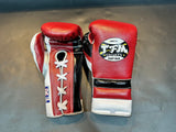 TFM RL6 HANDMADE PROFESSIONAL LACE UP BOXING GLOVES 14 oz Red Black White