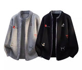 Feiyue Men's Knit Cardigans Sweaters Long Sleeve M-4XL Grey/Black