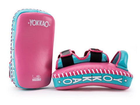 YOKKAO CURVED FREE STYLE KICKING PADS Leather Pink Blue