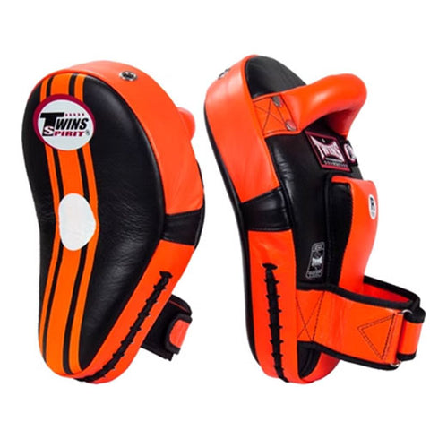 TWINS SPIRIT CURVED KPL-11 MUAY THAI BOXING MMA PUNCHING FOCUS MITTS PADS Leather Orange Black