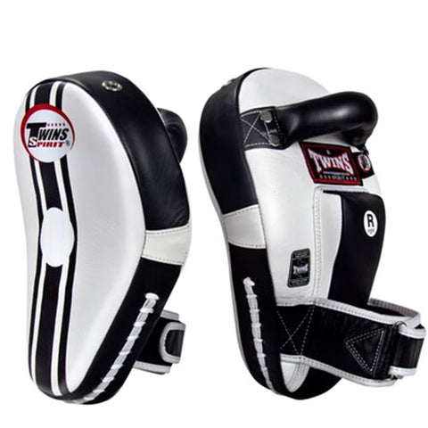 TWINS SPIRIT CURVED KPL-11 MUAY THAI BOXING MMA PUNCHING FOCUS MITTS PADS Leather White Black