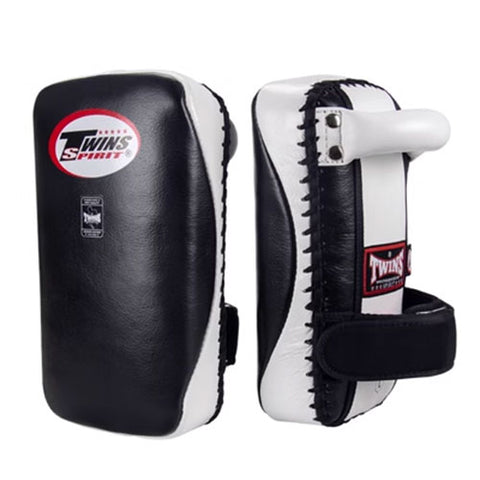 TWINS SPIRIT KPL-14 MUAY THAI BOXING MMA KICK PADS Leather Black White