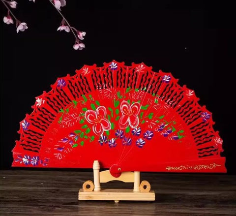 Classic Spanish Dancing Performing Folding Hand Fan Double Sides 23cm -MAF054 Red