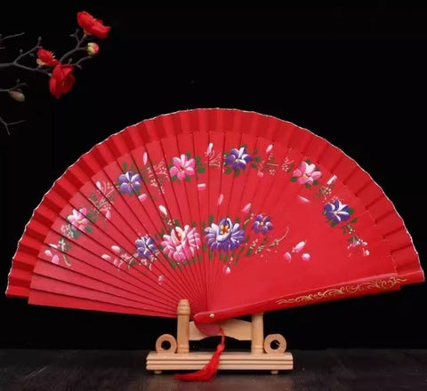 Classic Spanish Dancing Performing Folding Hand Fan Double Sides 23cm -MAF056 Red