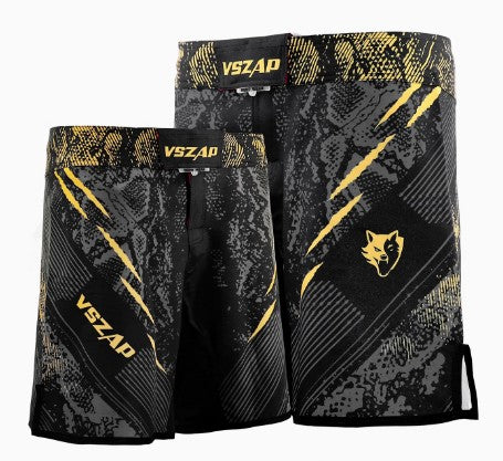 VSZAP MMAS043 MMA FIGHT SHORTS XXS-XL BLACK GOLD