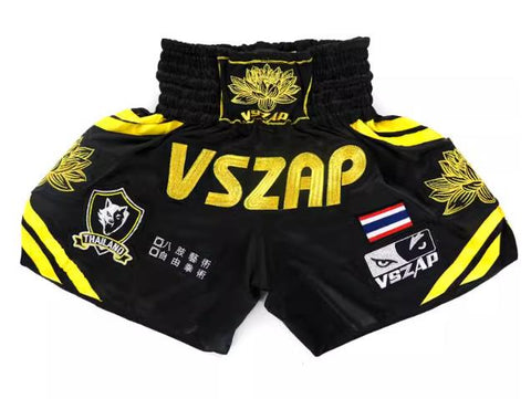 VSZAP LOTUS MTS002 MUAY THAI MMA BOXING Shorts XS-5XL BLACK