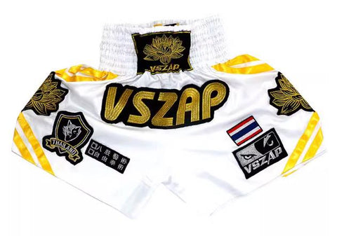 VSZAP LOTUS MTS002 MUAY THAI MMA BOXING Shorts XS-5XL WHITE