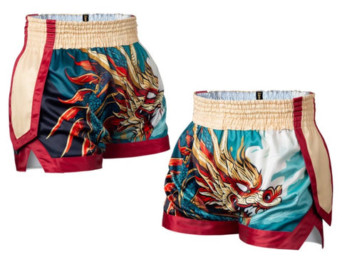 FLUORY MTSF115 MUAY THAI BOXING SHORTS XS-XXXL Red Yellow UNISEX JUNIOR & ADULT