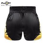 FLUORY MTSF116 MUAY THAI BOXING SHORTS XS-XXXL Black Gold UNISEX JUNIOR & ADULT