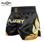 FLUORY MTSF116 MUAY THAI BOXING SHORTS XS-XXXL Black Gold UNISEX JUNIOR & ADULT