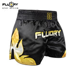 FLUORY MTSF116 MUAY THAI BOXING SHORTS XS-XXXL Black Gold UNISEX JUNIOR & ADULT