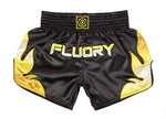 FLUORY MTSF116 MUAY THAI BOXING SHORTS XS-XXXL Black Gold UNISEX JUNIOR & ADULT
