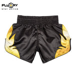 FLUORY MTSF116 MUAY THAI BOXING SHORTS XS-XXXL Black Gold UNISEX JUNIOR & ADULT