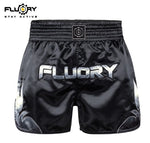 FLUORY MTSF116 MUAY THAI BOXING SHORTS XS-XXXL Black UNISEX JUNIOR & ADULT
