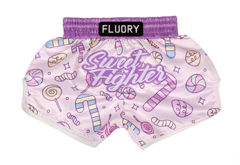 FLUORY MTSF117 SWEET FIGHTER MUAY THAI BOXING SHORTS XXXS-M UNISEX JUNIOR Purple