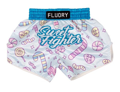 FLUORY MTSF117 SWEET FIGHTER MUAY THAI BOXING SHORTS XXXS-M UNISEX JUNIOR Blue