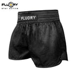 FLUORY MTSF119 MUAY THAI BOXING SHORTS XS-XXXL BLACK UNISEX JUNIOR & ADULT