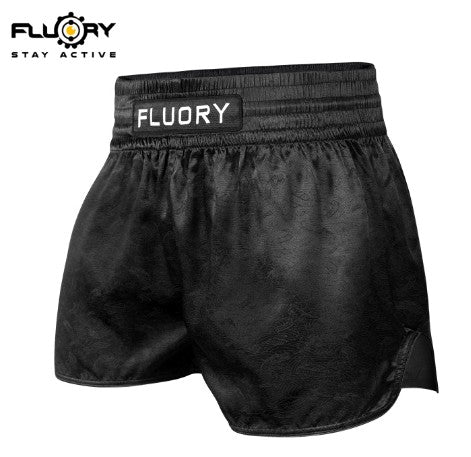 FLUORY MTSF119 MUAY THAI BOXING SHORTS XS-XXXL BLACK UNISEX JUNIOR & ADULT
