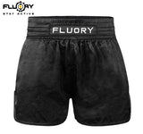 FLUORY MTSF119 MUAY THAI BOXING SHORTS XS-XXXL BLACK UNISEX JUNIOR & ADULT